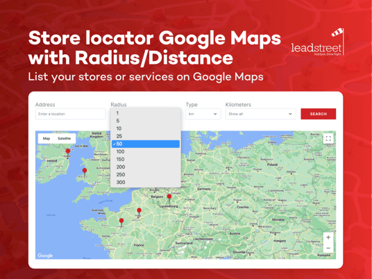 Store locator on Google Maps with radius